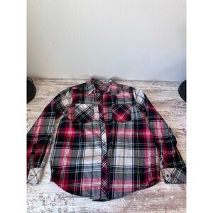 NATURAL REFLECTIONS Womens Flannel Medium Red Black Yellow Grunge Cotton